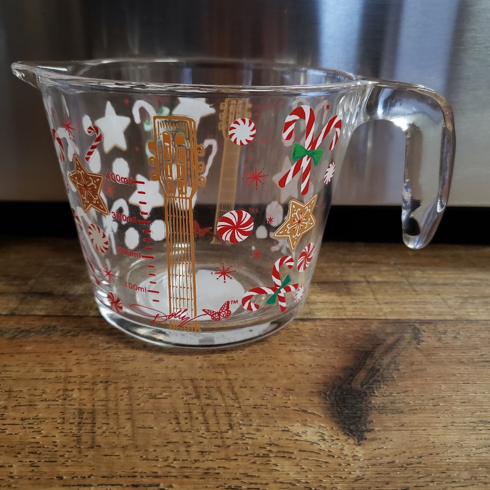 Dolly Parton Glass Measuring Cup with Holiday Design
